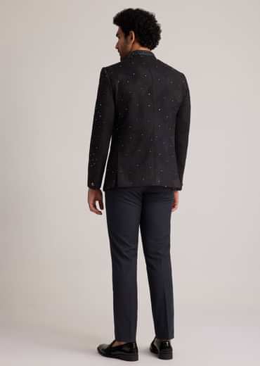 Black Stone Studded Bandhgala Suit