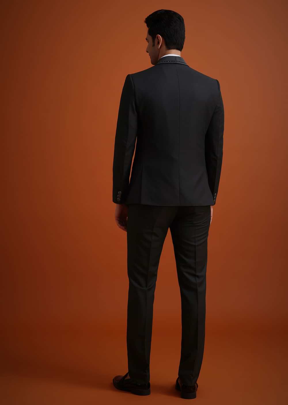 Black Stone Work Terry Rayon Tuxedo And Pant Set