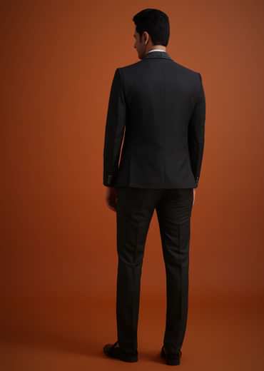 Black Stone Work Terry Rayon Tuxedo And Pant Set