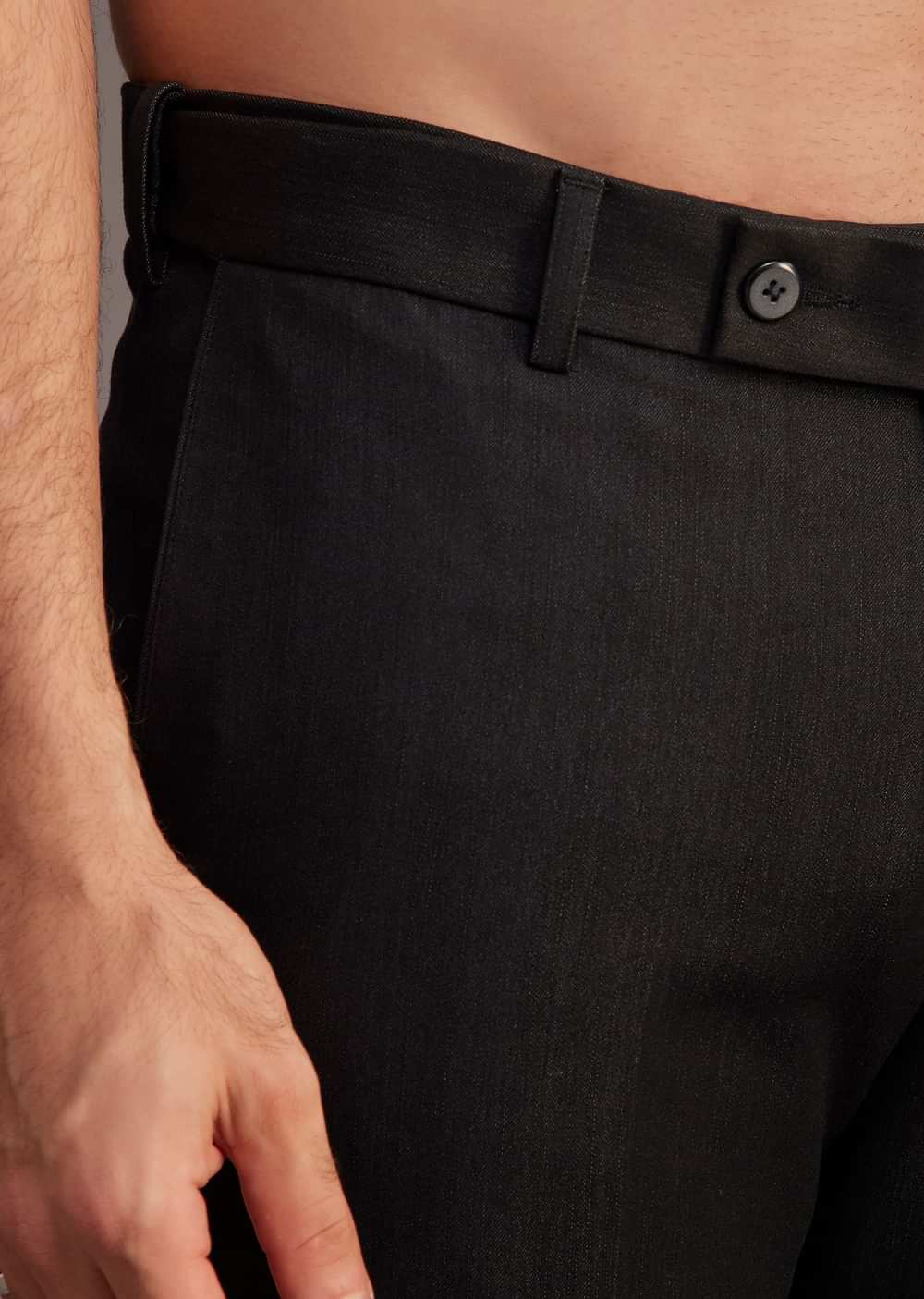 Black Suit With White Piping And Chain Detail