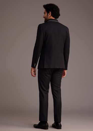 Black Suit With White Piping And Chain Detail