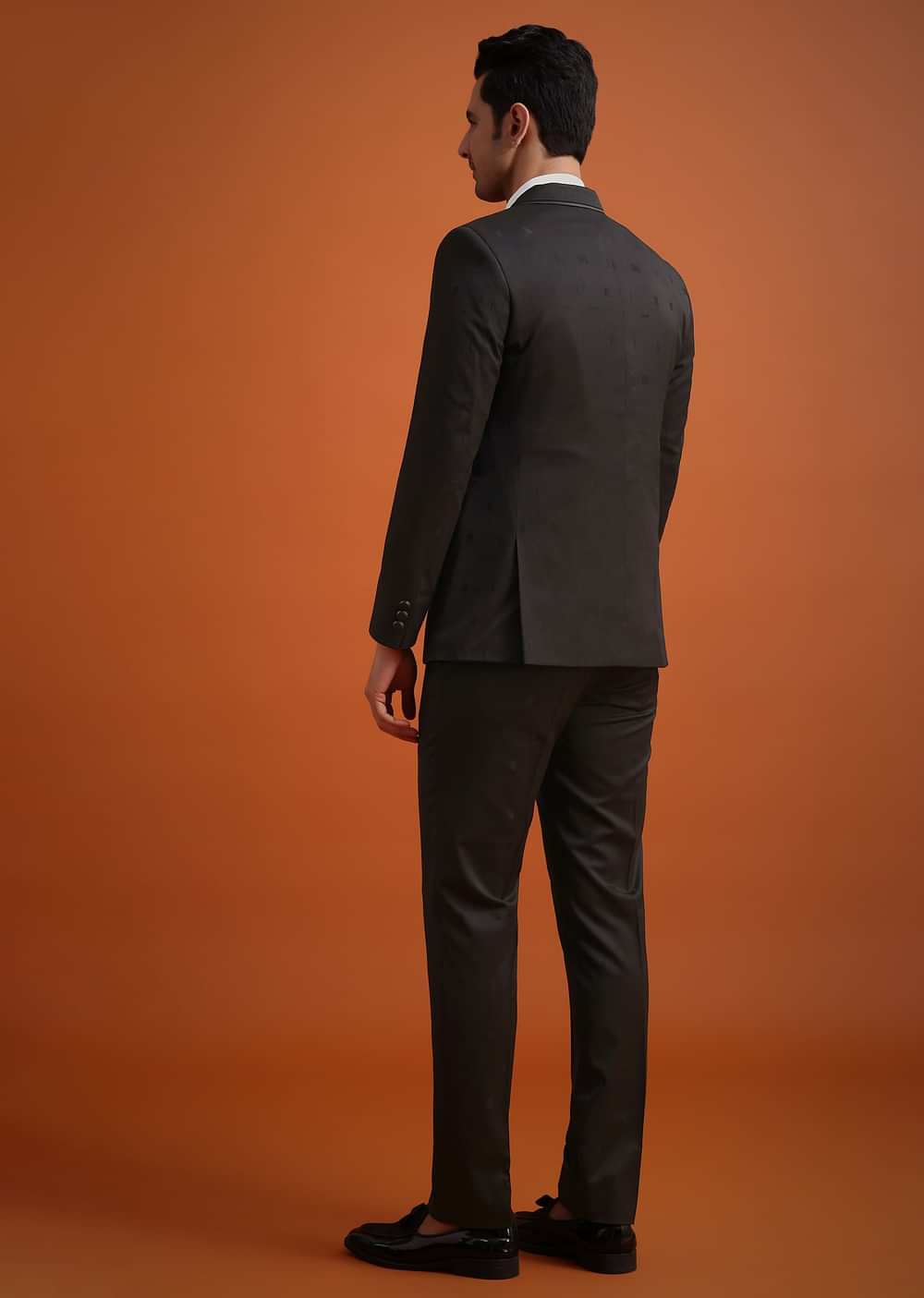 Black Terry Rayon Tuxedo, Waistcoat And Pant Set