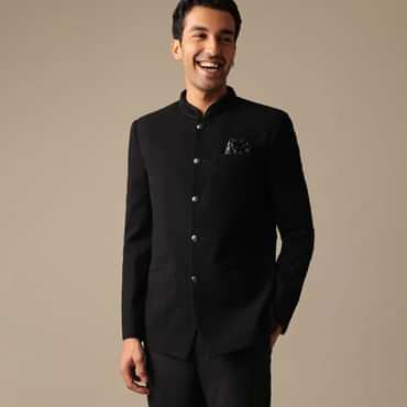 Black Jodhpuri Textured Bandhgala And Pant Set