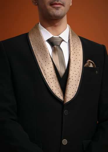 Black Tuxedo And Pant Set With Stone Work