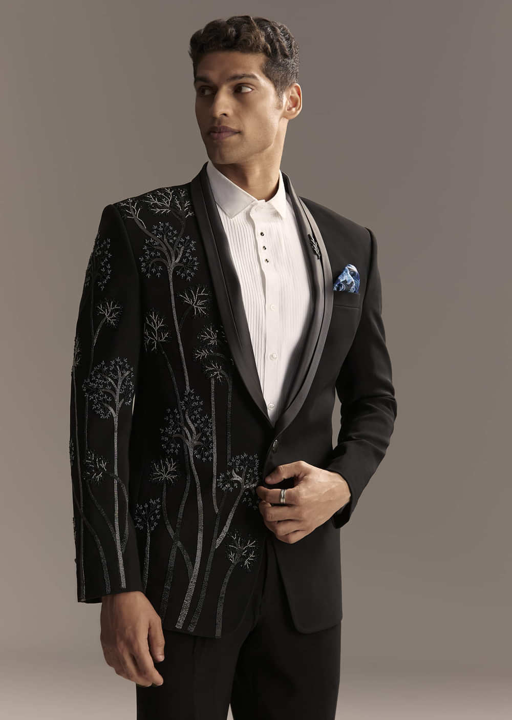 Black Tuxedo For Men With Beads And Zardosi Work