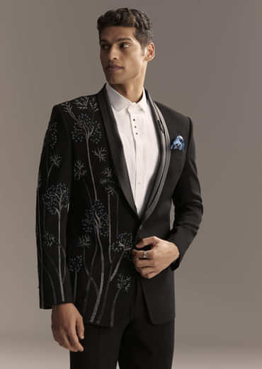 Black Tuxedo For Men With Beads And Zardosi Work
