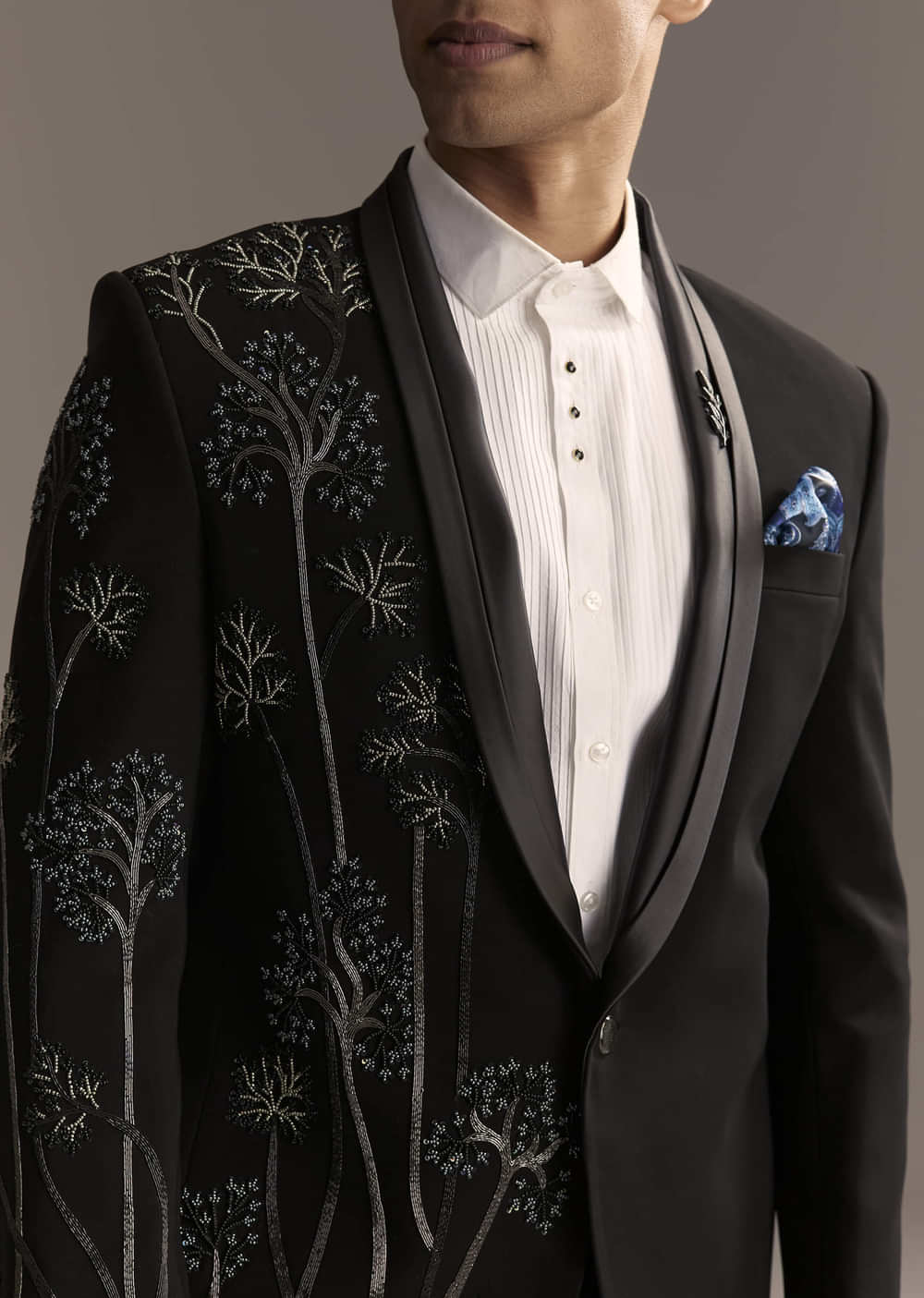 Black Tuxedo For Men With Beads And Zardosi Work
