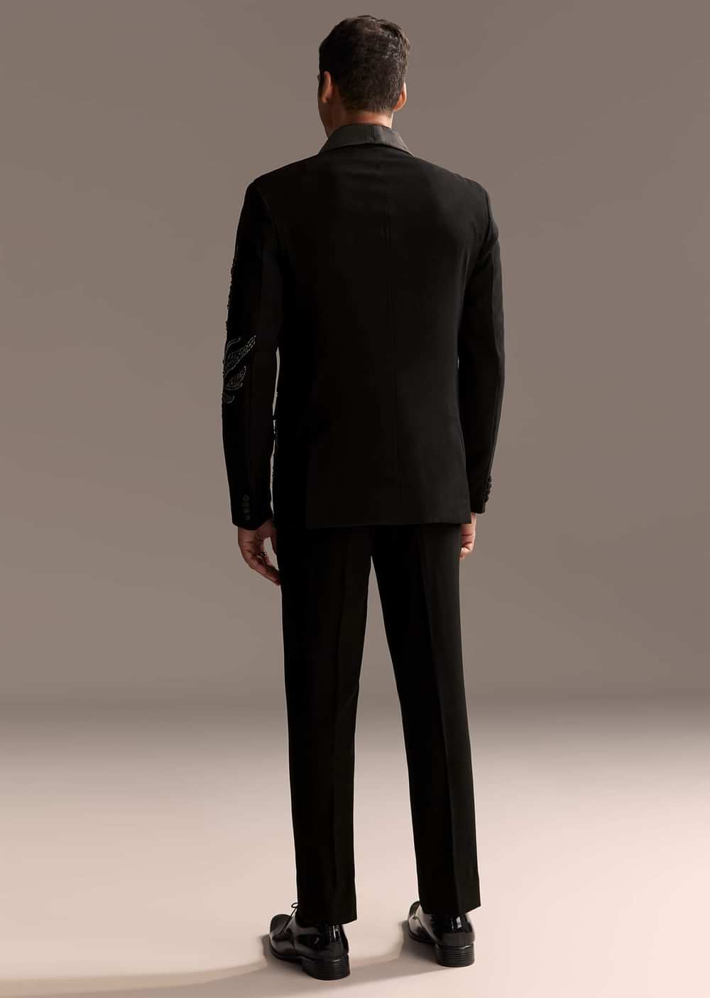 Black Tuxedo For Men With Cut Dana And Beads Embroidery