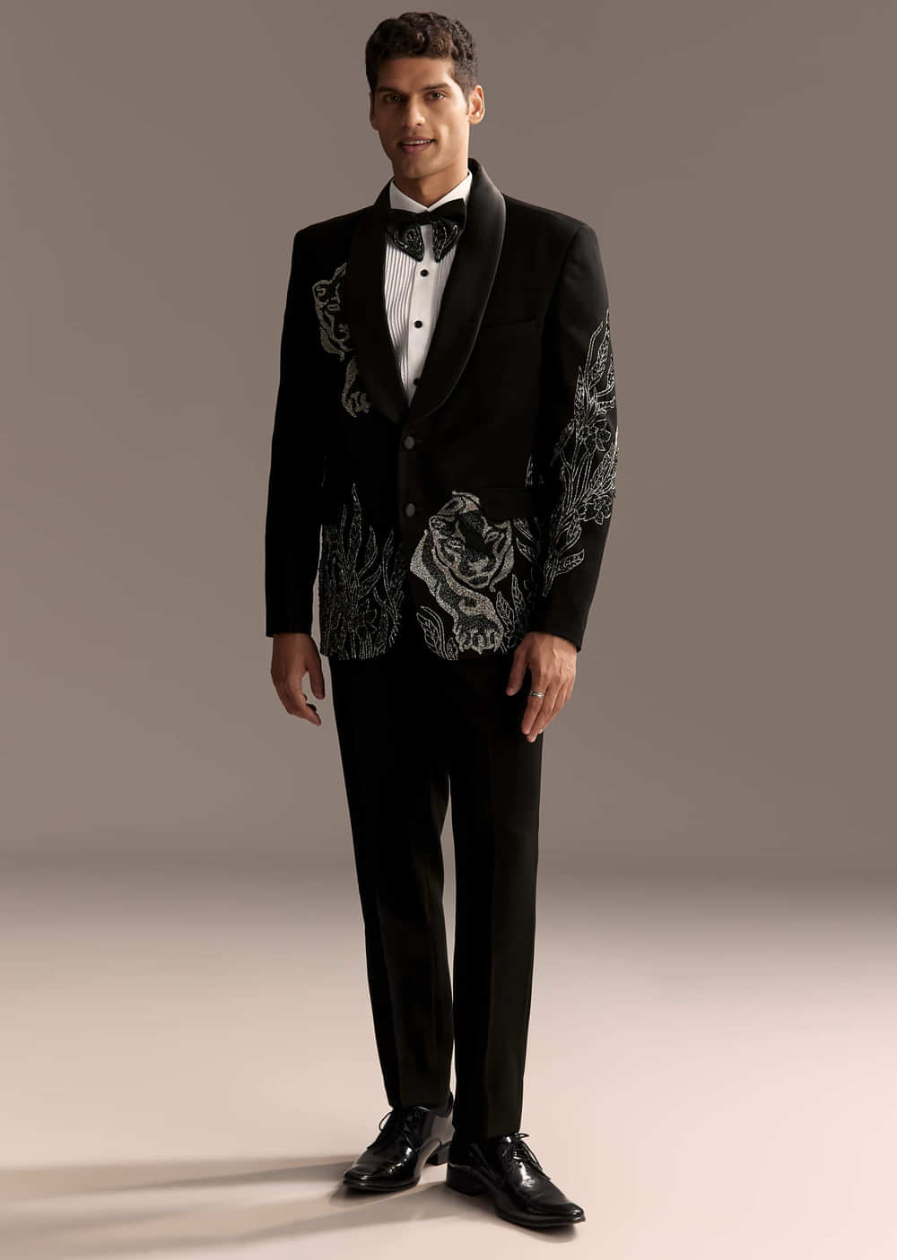Black Tuxedo For Men With Cut Dana And Beads Embroidery