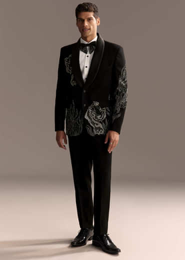 Black Tuxedo For Men With Cut Dana And Beads Embroidery