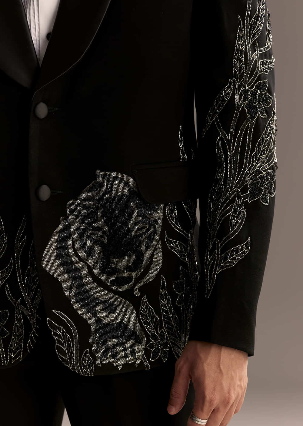 Black Tuxedo For Men With Cut Dana And Beads Embroidery