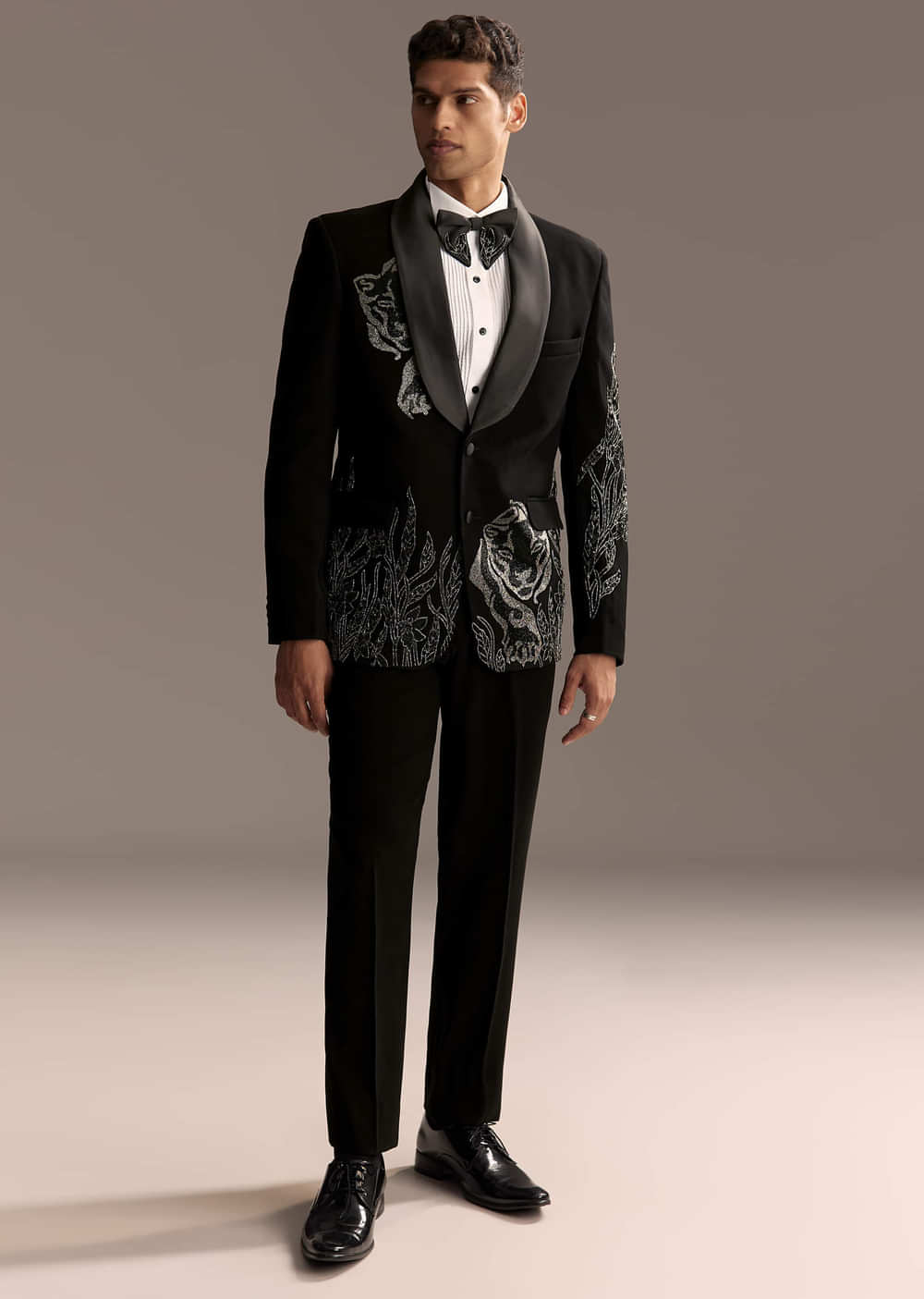 Black Tuxedo For Men With Cut Dana And Beads Embroidery