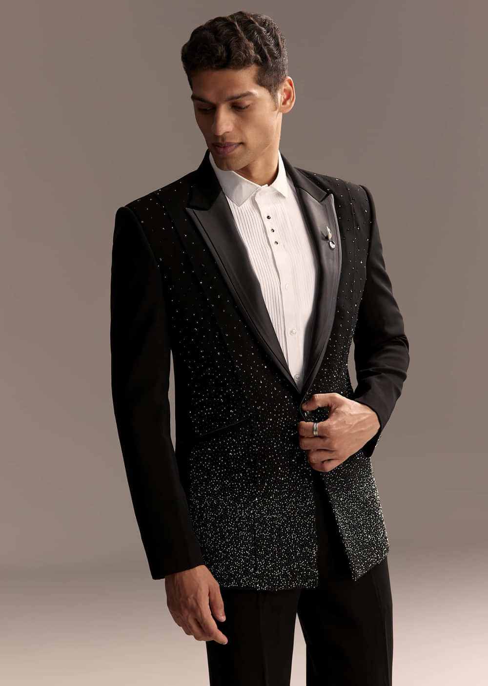 Black Tuxedo For Men With Embellished Embroidery