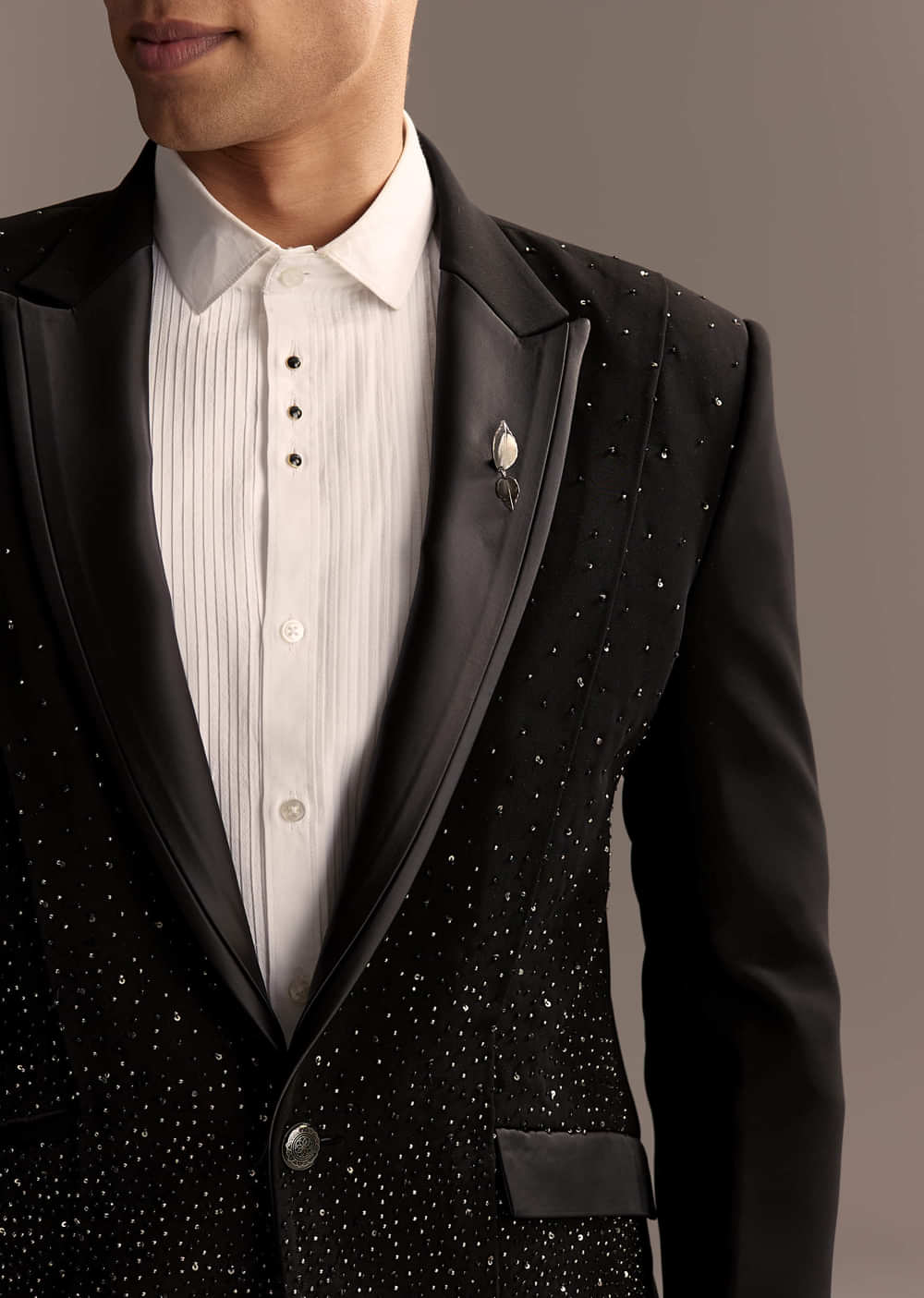 Black Tuxedo For Men With Embellished Embroidery