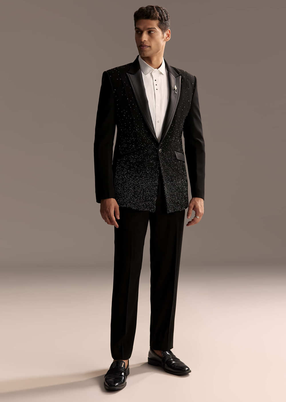 Black Tuxedo For Men With Embellished Embroidery