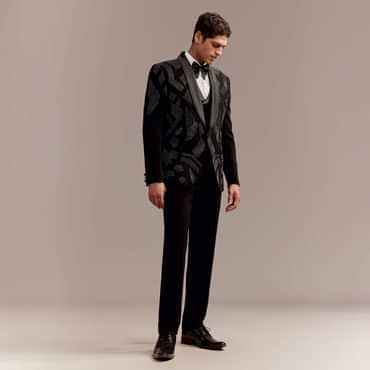 Black Tuxedo For Men With Modern Geometric Beadwork