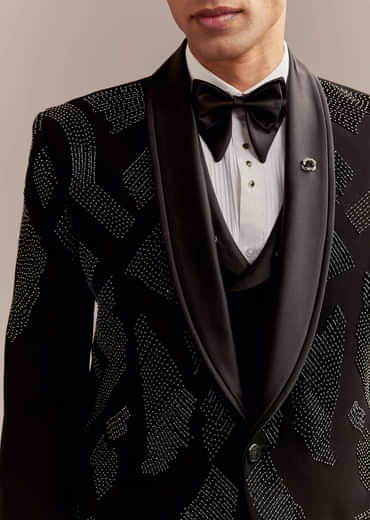 Black Tuxedo For Men With Modern Geometric Beadwork