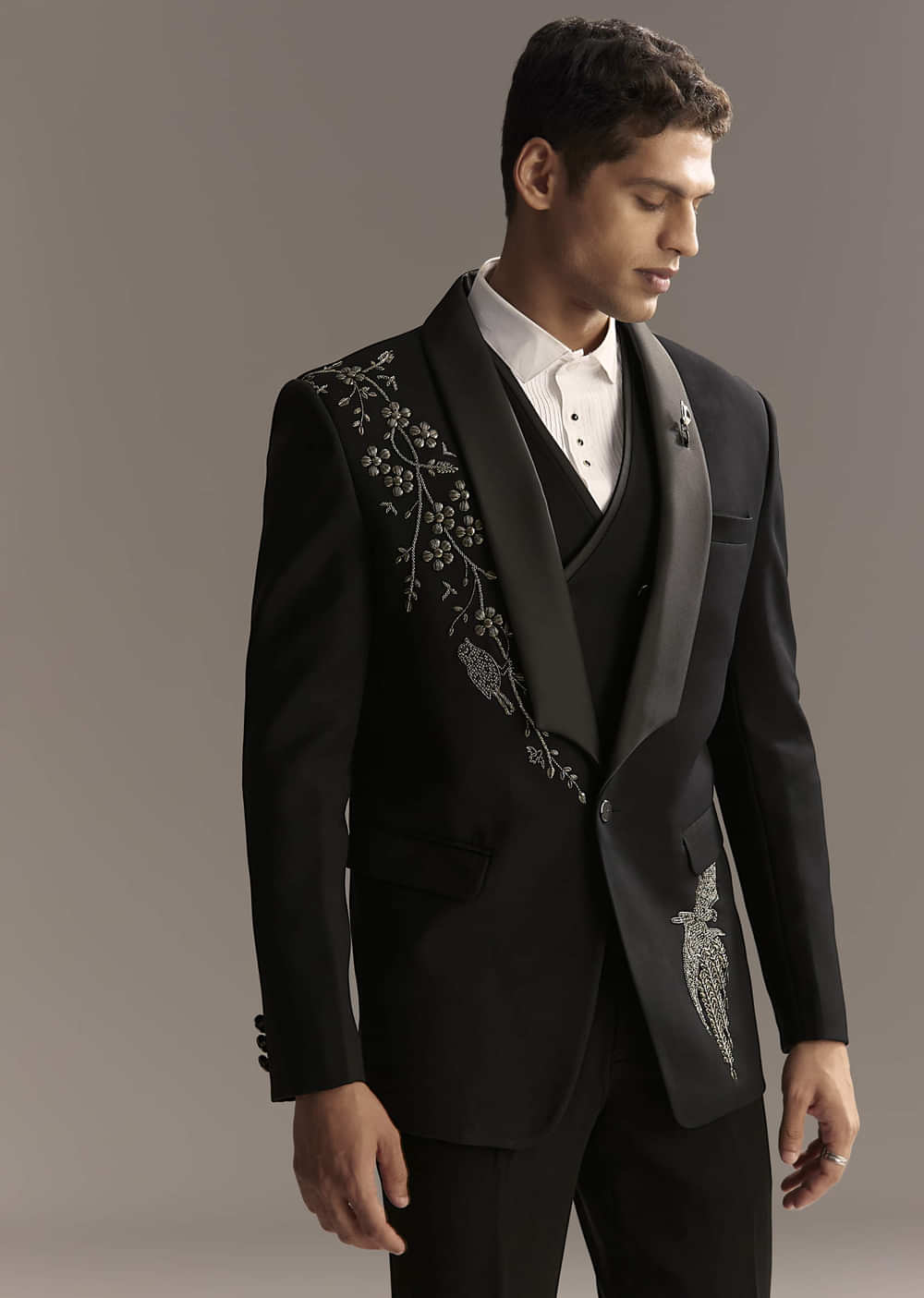 Black Tuxedo For Men With Rich Hand Embroidery