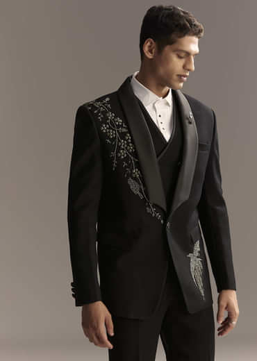 Black Tuxedo For Men With Rich Hand Embroidery