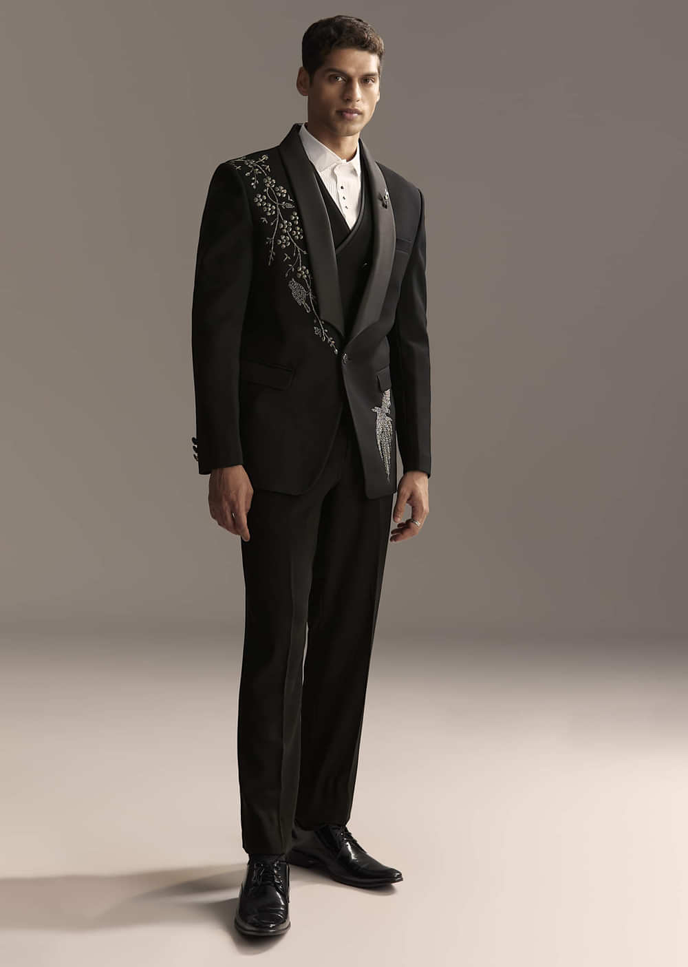 Black Tuxedo For Men With Rich Hand Embroidery