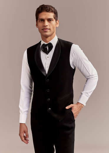 Black Tuxedo For Men With Silver Palm And Tiger Embroidery