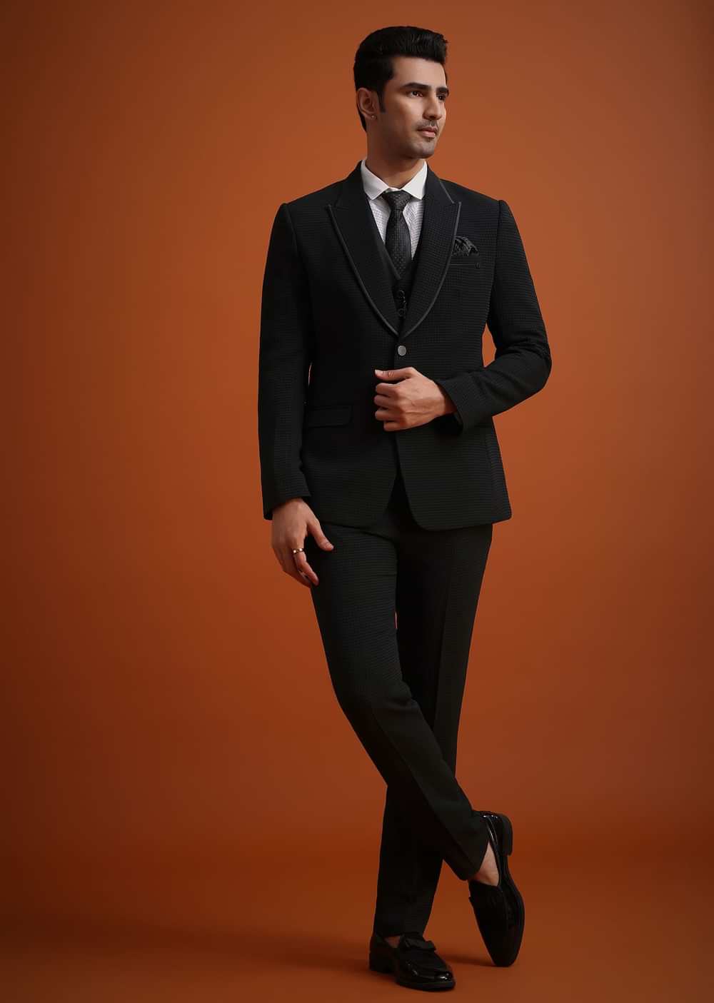Black Tuxedo Set With Pocket Square