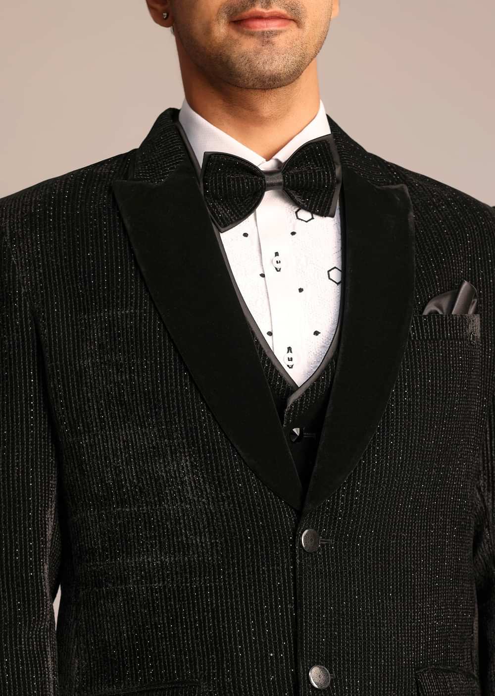 Black Tuxedo Suit With Classic Bow Tie