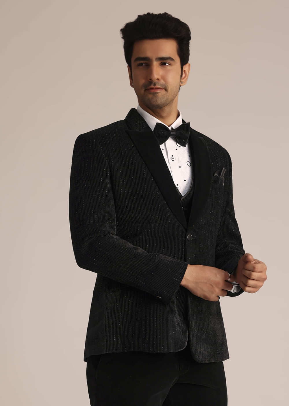 Black Tuxedo Suit With Classic Bow Tie