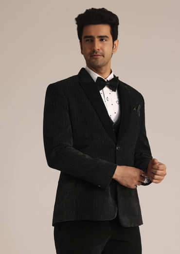 Black Tuxedo Suit With Classic Bow Tie