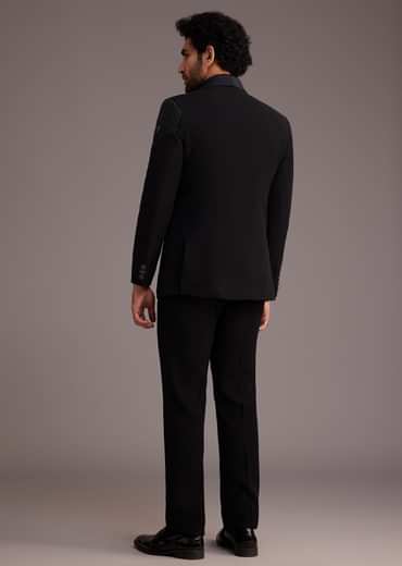 Black Tuxedo With Beaded Shoulder Detailing And Satin Lapel