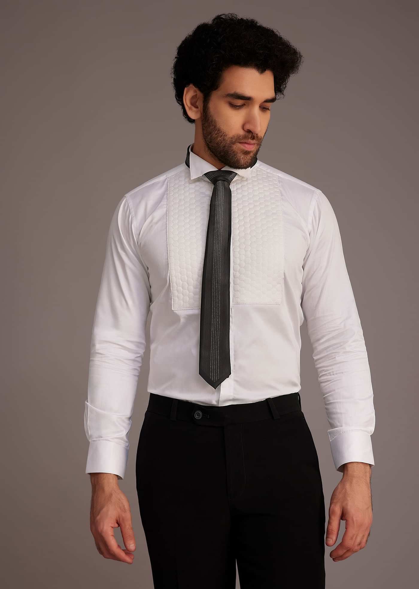 Black Tuxedo With Beaded Shoulder Detailing And Satin Lapel