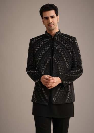 Black Velvet Hand Embroidered Jodhpuri Set