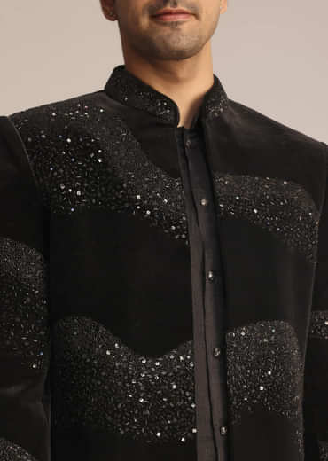 Black Velvet Indo Western Set With Zardosi Detailing