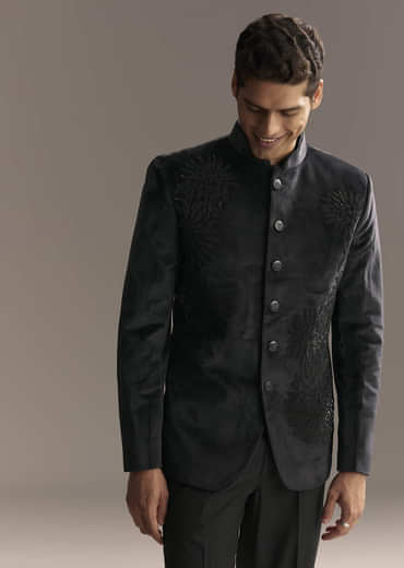 Black Velvet Jodhpuri Suit For Men With Beads And Sequins Work