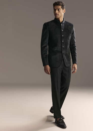 Black Velvet Jodhpuri Suit For Men With Beads And Sequins Work