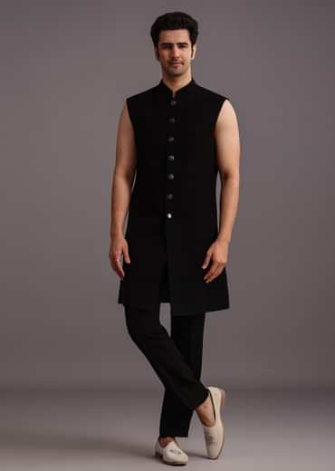 Black Velvet Zari Embroidered Indowestern Trouser Suit