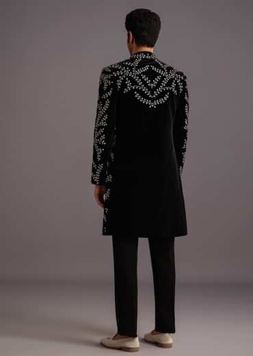 Black Velvet Zari Embroidered Indowestern Trouser Suit