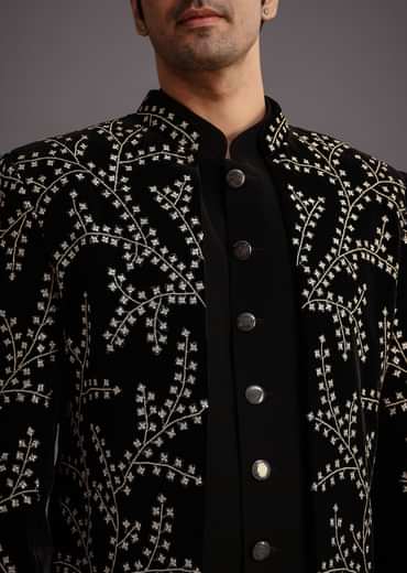 Black Velvet Zari Embroidered Indowestern Trouser Suit