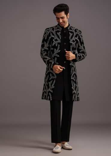 Black Velvet Zari Embroidered Indowestern Trouser Suit