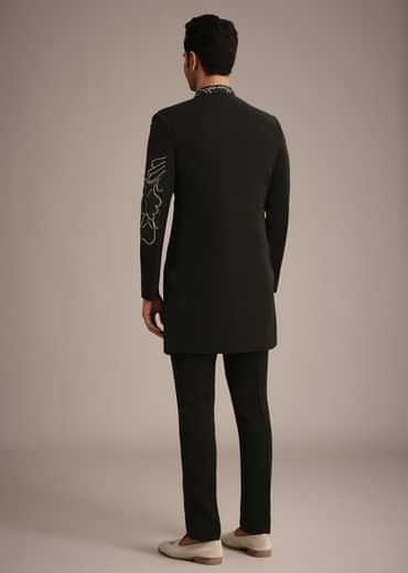 Black Zardozi Embroidered Indowestern Set