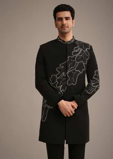 Black Zardozi Embroidered Indowestern Set