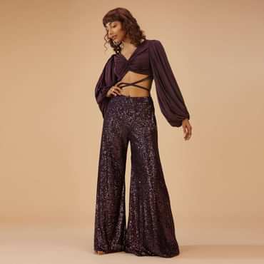 Wine Purple Palazzo And Crop-Top Set