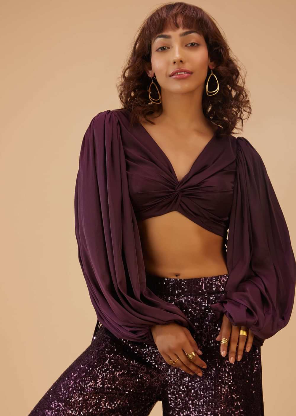 Wine Purple Palazzo And Crop-Top Set
