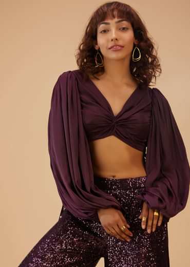Wine Purple Palazzo And Crop-Top Set