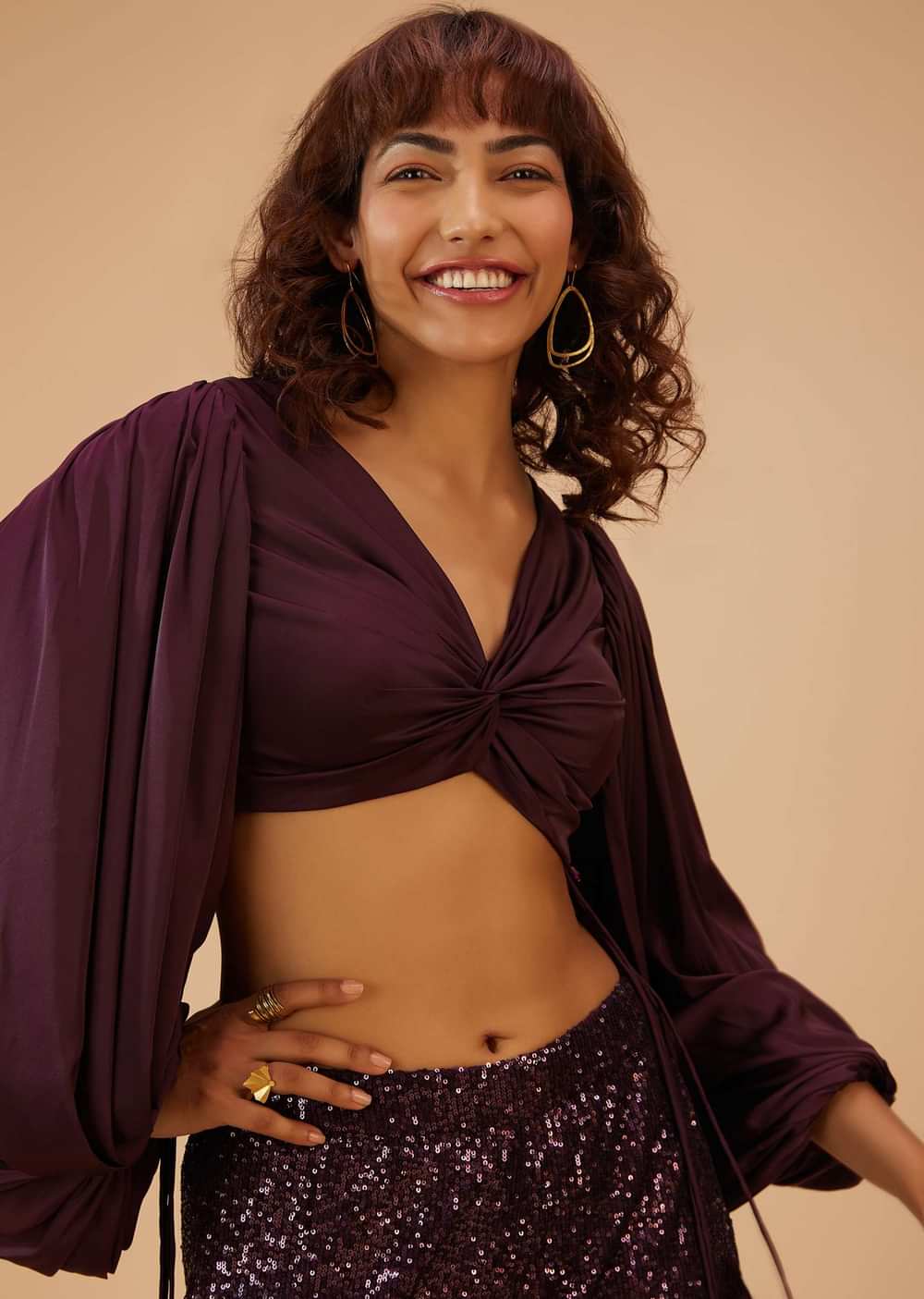 Wine Purple Palazzo And Crop-Top Set