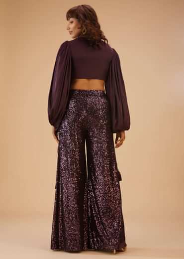 Wine Purple Palazzo And Crop-Top Set