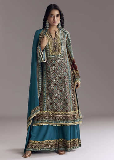 Blue Ajrakh Print Kurta Palazzo Set