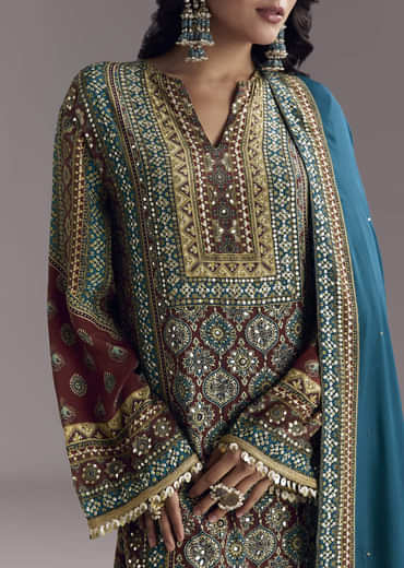 Blue Ajrakh Print Kurta Palazzo Set