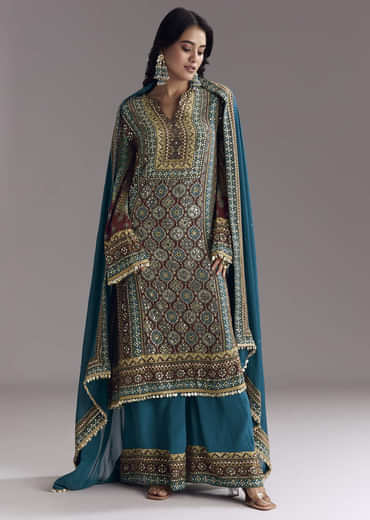 Blue Ajrakh Print Kurta Palazzo Set