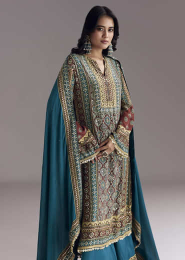 Blue Ajrakh Print Kurta Palazzo Set